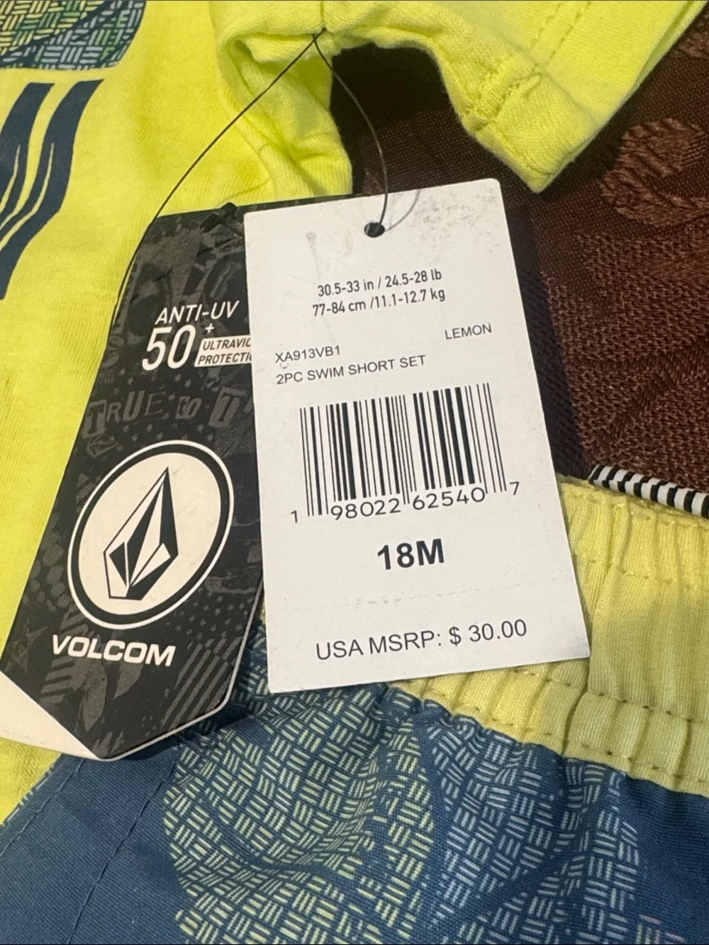 Volcom Boys Neon Lime Tee with Blue Leaf Swim Shorts